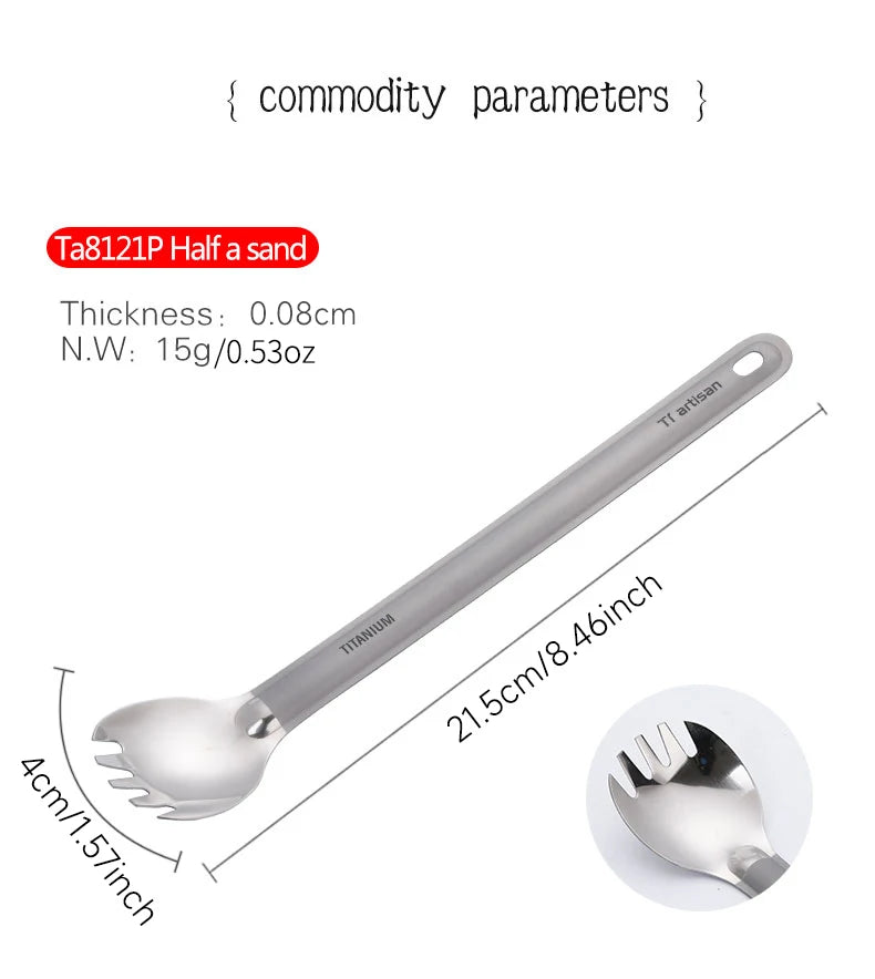 Tiartisan Pure Titanium Cutlery Ultralight Long Handle Spoon Spork Outdoor Camping Portable 2pcs Tableware Set With Storage Bag