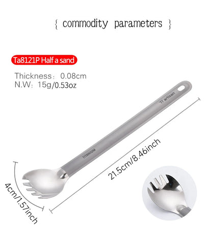 Tiartisan Pure Titanium Cutlery Ultralight Long Handle Spoon Spork Outdoor Camping Portable 2pcs Tableware Set With Storage Bag