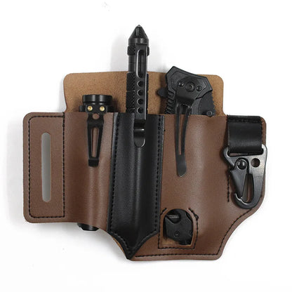 Outdoor Hunting Multi Tool Leather Bag, Portable Tool Storage Bag Leather Cover, Outdoor Camping Waist Leather Bag