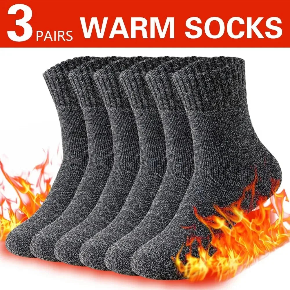 3 Pairs Men's Socks Winter Thick Towel Man's Outdoor Sports Long Socks Cold Resistant Frost Proof Snow Socks For Man Gift 39-44