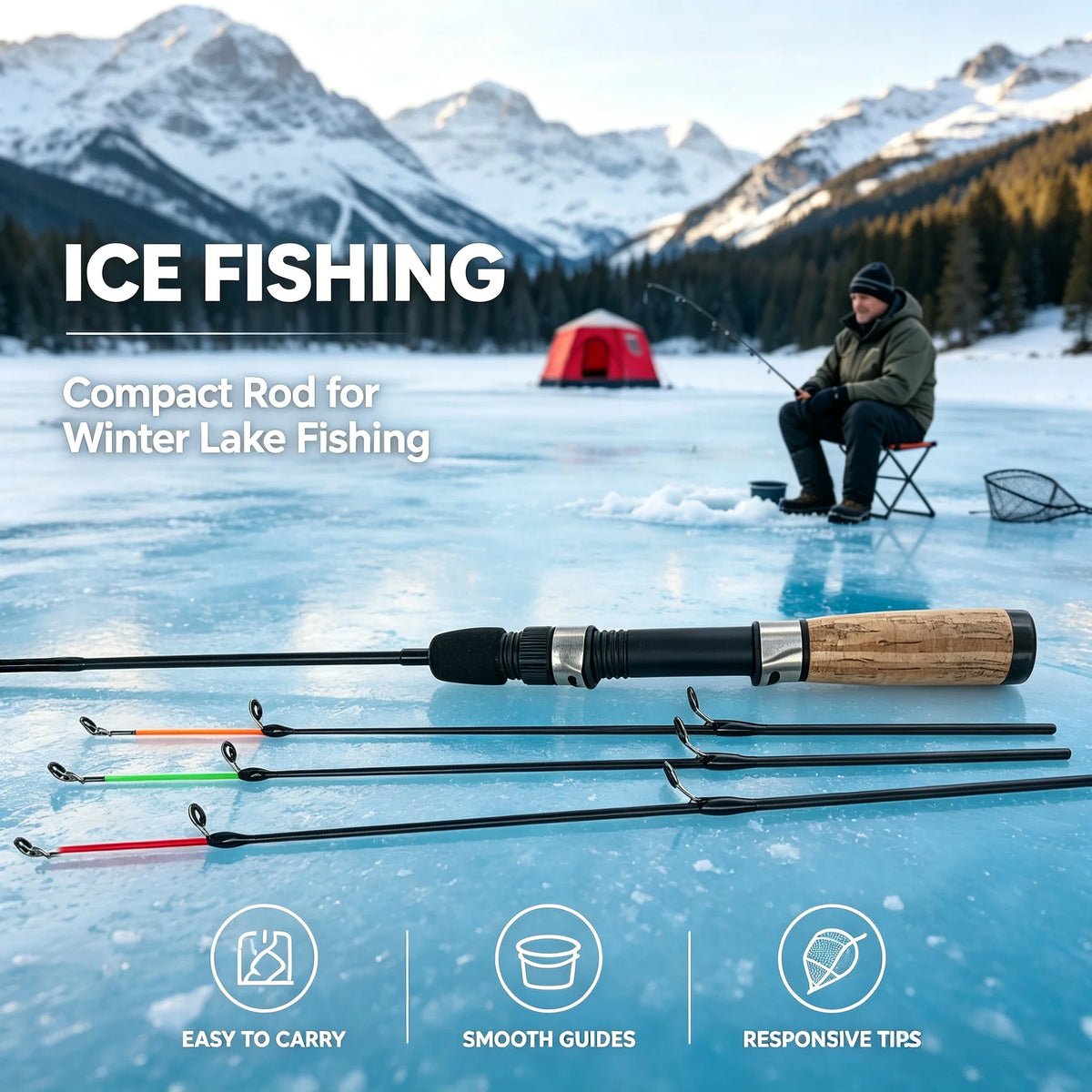Mini Telescopic Ice Fishing Rod with 3 Tips