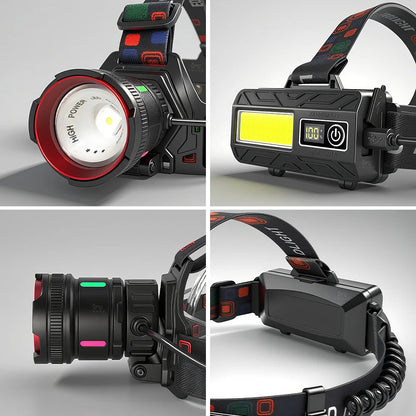 300000LM High Power LED Outdoor Headlamp Portable Rechargeable Waterproof Motion Sensor Telescopic Zoom Work Lamp Camping Hiking