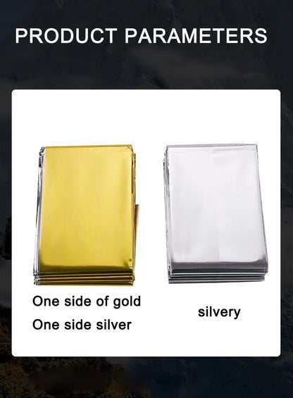 Emergency Thermal Poncho Blanket Lightweight Folding Water Resistant Windproof Sunshade Reusable First Aid Camping Mat Pad Cover