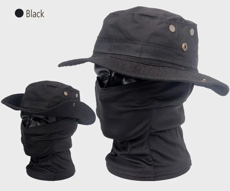Women Men Hiking Fishing Boonie Hat Outdoor Sport Sun UV Protection Neck Face Camouflage Adjustable Bucket Caps and Mask