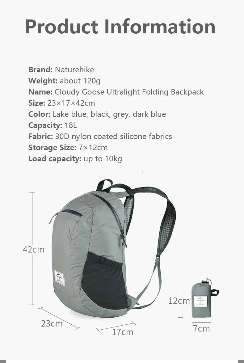 Naturehike Ultra Lightweight 18L Camping Backpack Portable Waterproof Nylon Bags Man Outdoor Hiking Sports Travel Backpack