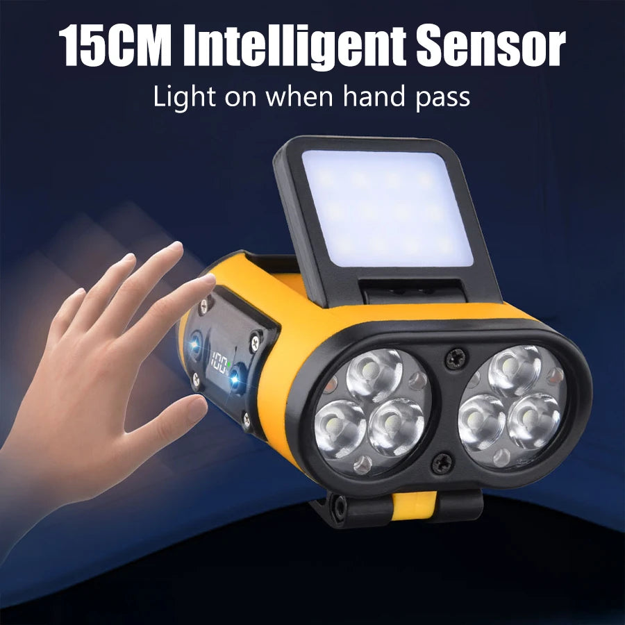 LED Headlamp Smart Sensor Cap Clip Light TPYE-C Rechargeable Flashlight  With Power Display Riding Fishing Camping Outdoor Torch