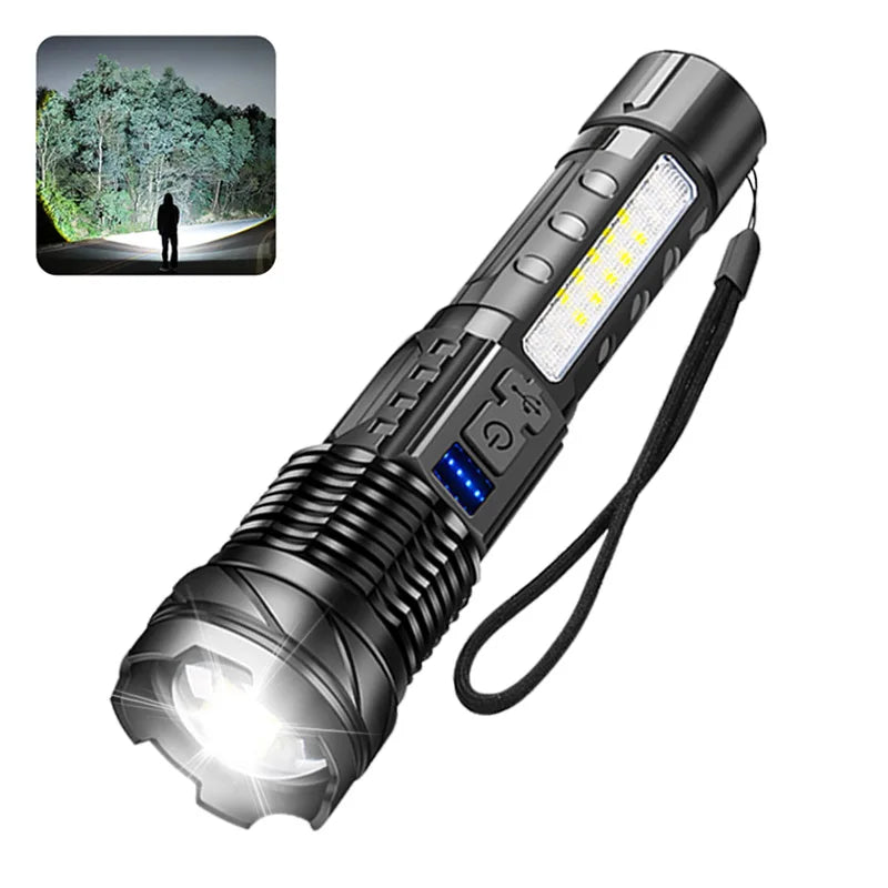 LED Flashlight Rechargeable Torch High Power Strong Light Flashlight Long Range Tactical Zoom Lamp Outdoor Camping Lantern