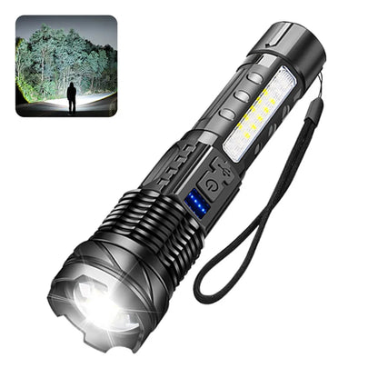 LED Flashlight Rechargeable Torch High Power Strong Light Flashlight Long Range Tactical Zoom Lamp Outdoor Camping Lantern