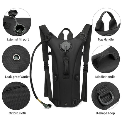 Tactical Water Hydration Pack - Military Class Camel Backpack with 3L Leakproof Water Bladder for Running, Jogging, Cycling