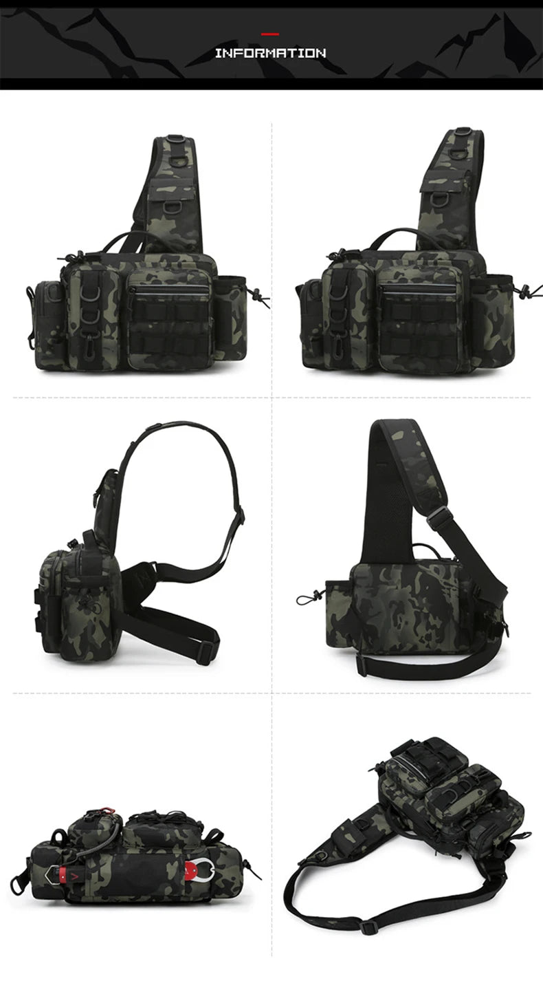 Fishing Tackle Sling Backpack with Rod Holder