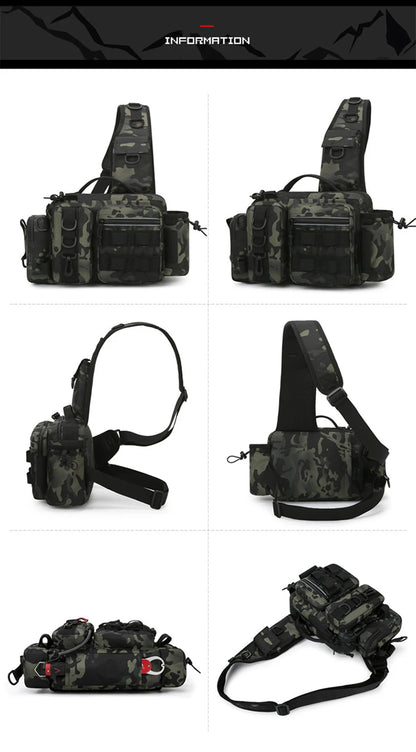 Fishing Tackle Sling Backpack with Rod Holder