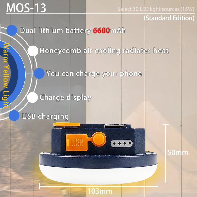 MOSLIGHTING 9900maH LED Outdoor Camping Light Rechargeable Tent Light High Power Strong Light Flashlight IP66 Waterproof Fishing