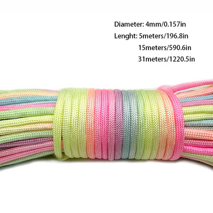 31mRainbow Paracord Rope 2mm/3mm/4mm 7 Strands Climbing Parachute Rope Survival Gear Bracelet Durable Cord for Outdoor Activitie