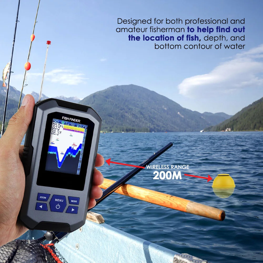 Wireless Sonar Fish Finder with Large LCD & Fish Alarm