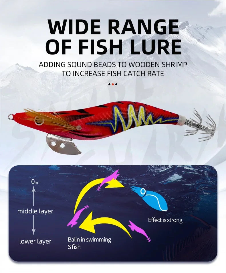 ShareShark 5Pcs/Set Luminous Squid Jig Hooks, 13.2cm 20g 3.5oz #   Shrimp Fishing Lures, Artificial Hard Prawn Bait for Fishing