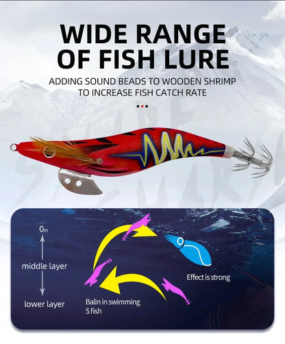 ShareShark 5Pcs/Set Luminous Squid Jig Hooks, 13.2cm 20g 3.5oz #   Shrimp Fishing Lures, Artificial Hard Prawn Bait for Fishing