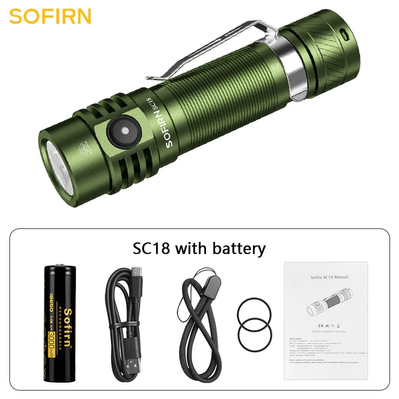 SOFIRN SC18 1800lm SST40 LED 18650 Torch TIR Optics Lens EDC Flashlight USB C Rechargeable Lantern