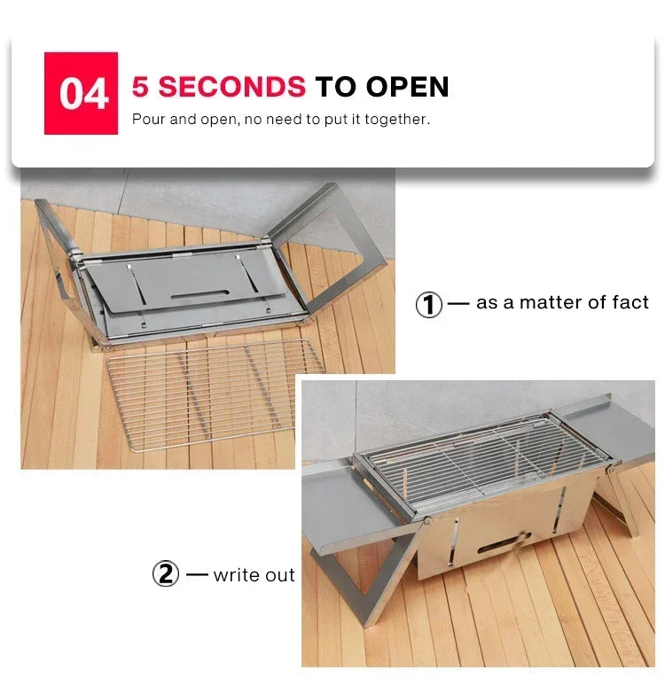 Stainless Steel Barbecue Stove Outdoor Charcoal Folding Barbecue Rack Household Small Folding Carbon Barbecue Skewer Stove BBQ