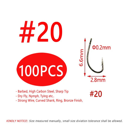 Fine Wire Curved Nymph Hooks #12-22 (100 Pack)