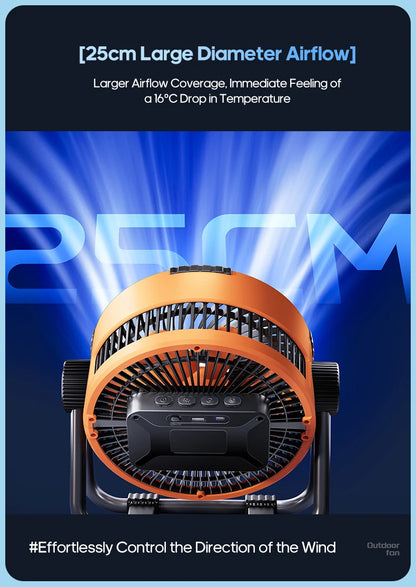 20000mAh Outdoor Camping Fan 6 in 1 Portable Rechargeable Wireless Tent Ceiling Fan with LED Light Camping Air Circulator