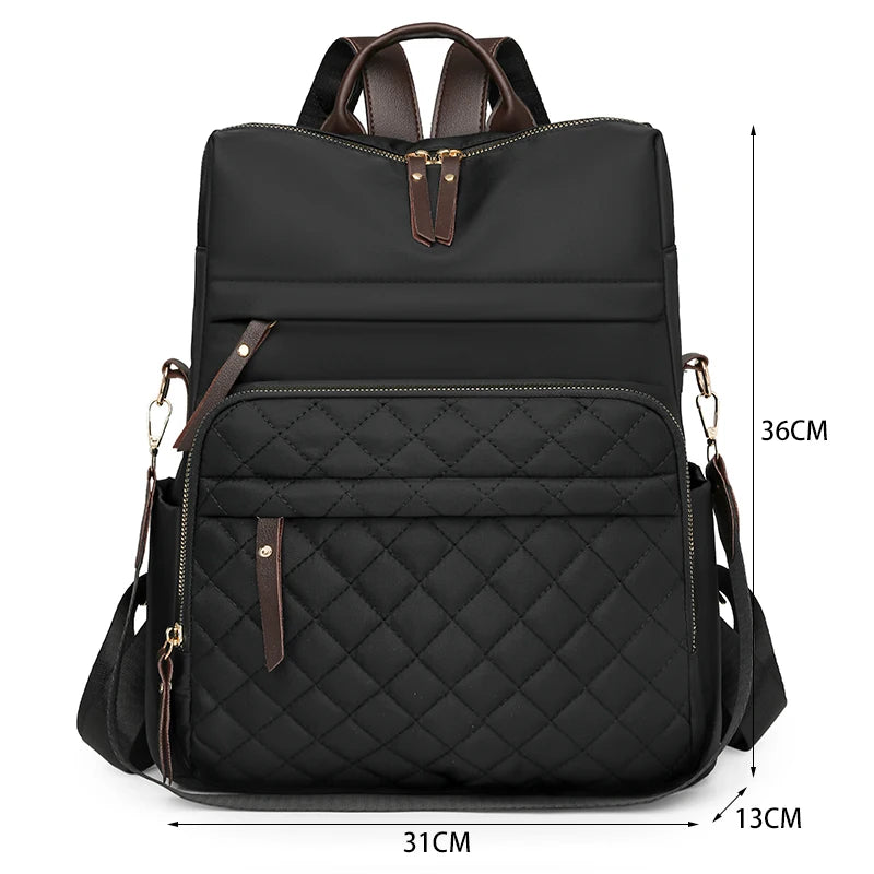 Fashion Plaid Daypack Women Waterproof Nylon Backpack Purse Ladies Large Capacity Book Bag Outdoor Travel Weekend Schoolbags