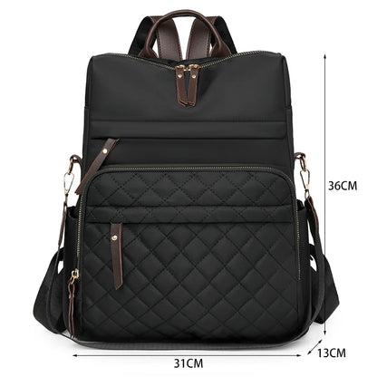 Fashion Plaid Daypack Women Waterproof Nylon Backpack Purse Ladies Large Capacity Book Bag Outdoor Travel Weekend Schoolbags