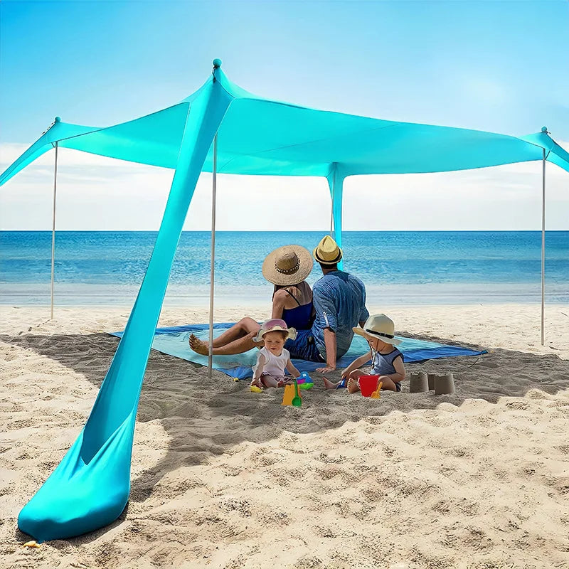 Beach Tent Sun Shelter 10 x 10FT with 4 Sandbags, UPF 50+ Protection Beach Shade Canopy, Protable Easy Set Up Canopy Tent