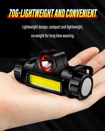 Rechargeable Fishing LED Headlamp Camping Headlight XPE COB Work Light 2 Lighting Modes With Tail Magnet Detachable