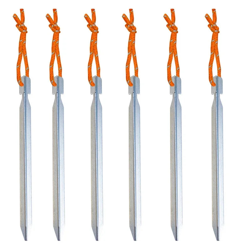6Pcs Canopy Tent Pegs Aluminum Alloy Outdoor Garden Stakes Ground Nail With Cord For Camping Backpacking Hiking Tent Accessories