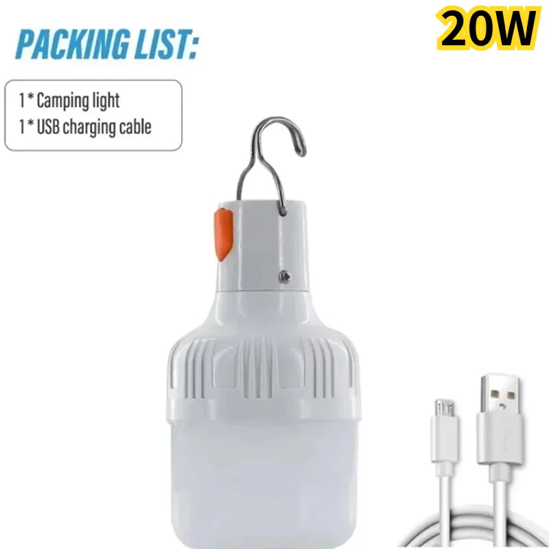 Rechargeable Portable Camping Brightness Light Dimmable LED Bulb Waterproof Outdoor Tent Light Emergency Night Light with Hook