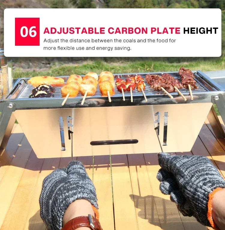 Stainless Steel Barbecue Stove Outdoor Charcoal Folding Barbecue Rack Household Small Folding Carbon Barbecue Skewer Stove BBQ