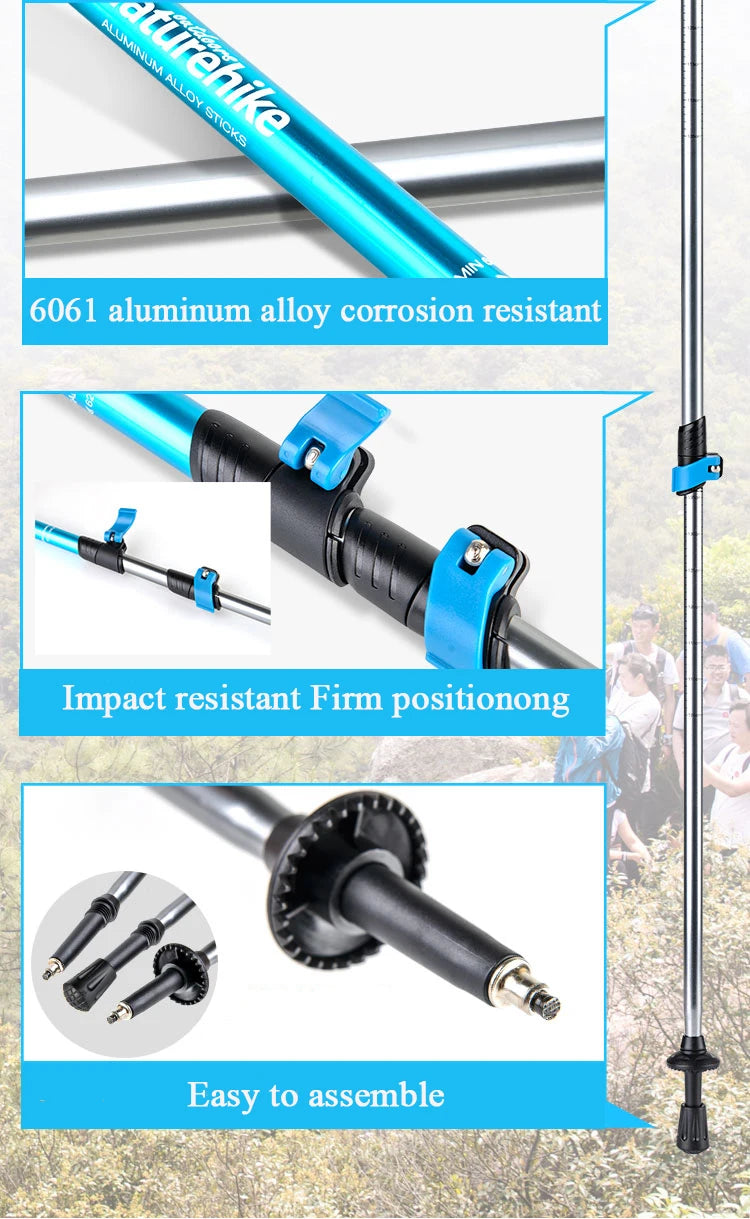 Naturehike Hiking Poles Three Sections Of Aluminum Pole For Mountaineering Hiking Skiing Travel Poles Climbing Trekking Pole