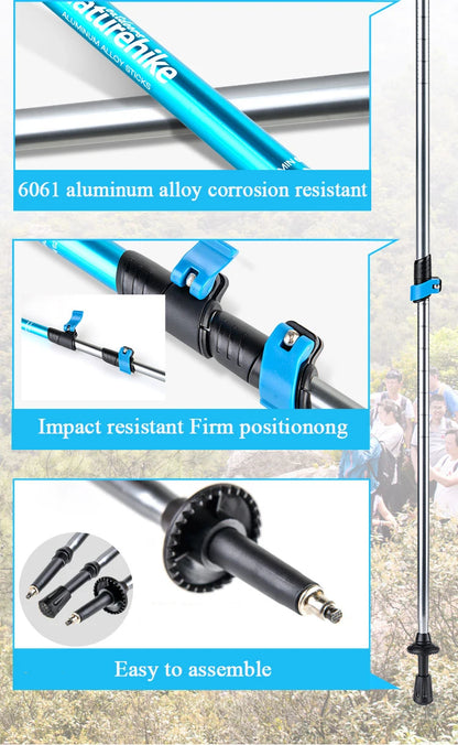 Naturehike Hiking Poles Three Sections Of Aluminum Pole For Mountaineering Hiking Skiing Travel Poles Climbing Trekking Pole