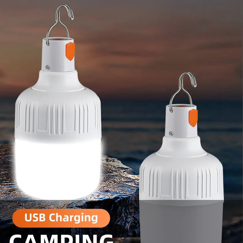 2PCS USB Rechargeable LED Bulb with Hook Portable Emergency Light for Outdoor Camping Fishing Hiking Security