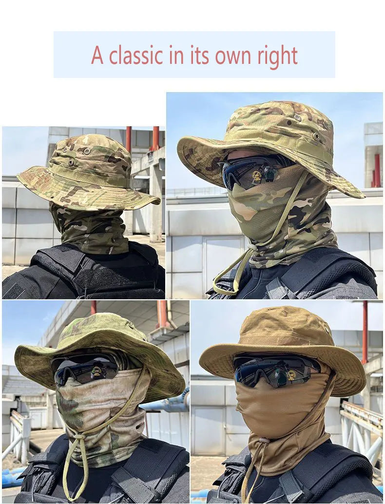 Women Men Hiking Fishing Boonie Hat Outdoor Sport Sun UV Protection Neck Face Camouflage Adjustable Bucket Caps and Mask