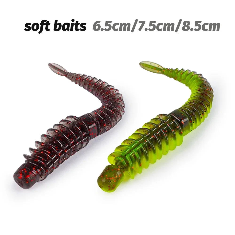 10PCS Soft Lures 6.5cm 7.5cm 8.5cm Thread TPE Worm Jig Hook Carp Fishing Tackle Pesca Swimbait Gear Fishy Flavor Kit Bait