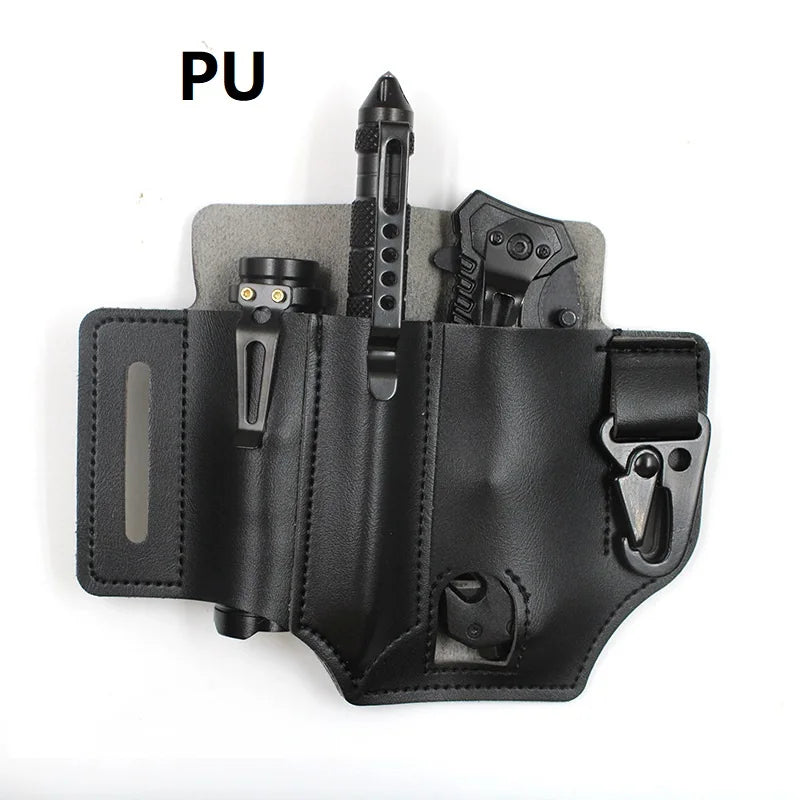 Outdoor Hunting Multi Tool Leather Bag, Portable Tool Storage Bag Leather Cover, Outdoor Camping Waist Leather Bag