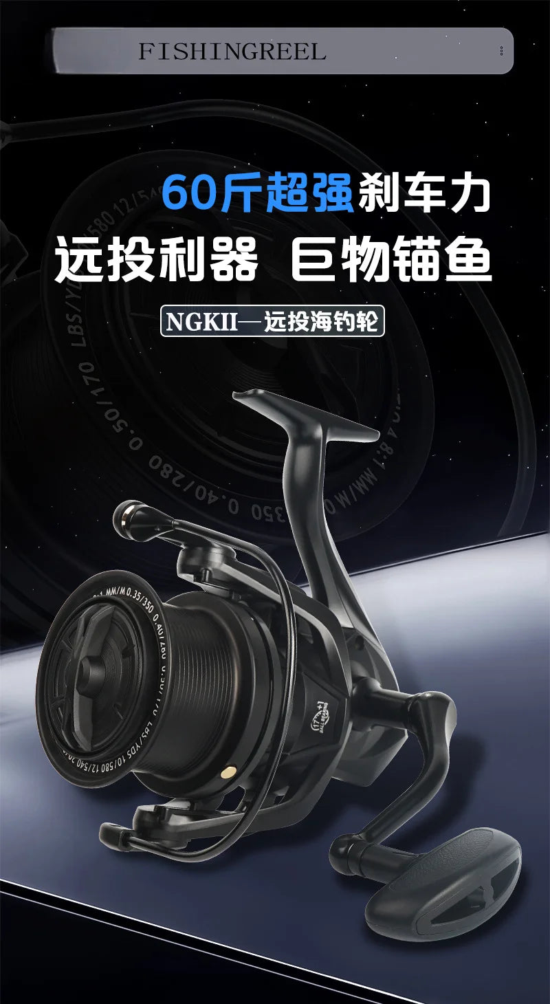 Full Metal Anti-Corrosion Fishing Spinning Reel 17+1 BB, 4.8:1 High Speed Gear Ratio, Aluminum Alloy Spool, Size 8000-14000
