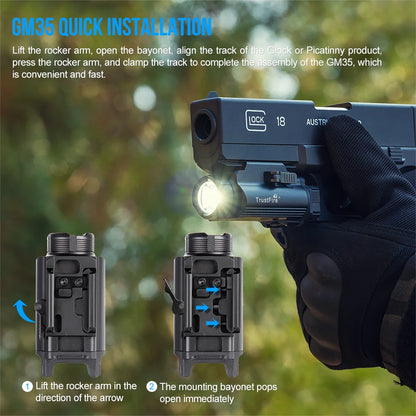 Trustfire GM35 Tactical LED Flashlights Mini Pistol Lights 1350Lumens USB Rechargeable Quick Release Handgun 1913/GL Rail