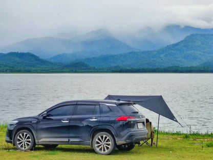 Bat Shape Car Side Awning Black Coating Tarp 2x3 Outdoor Waterproof Camping Black Coated Car Rear Shelter Tent for SUV Van