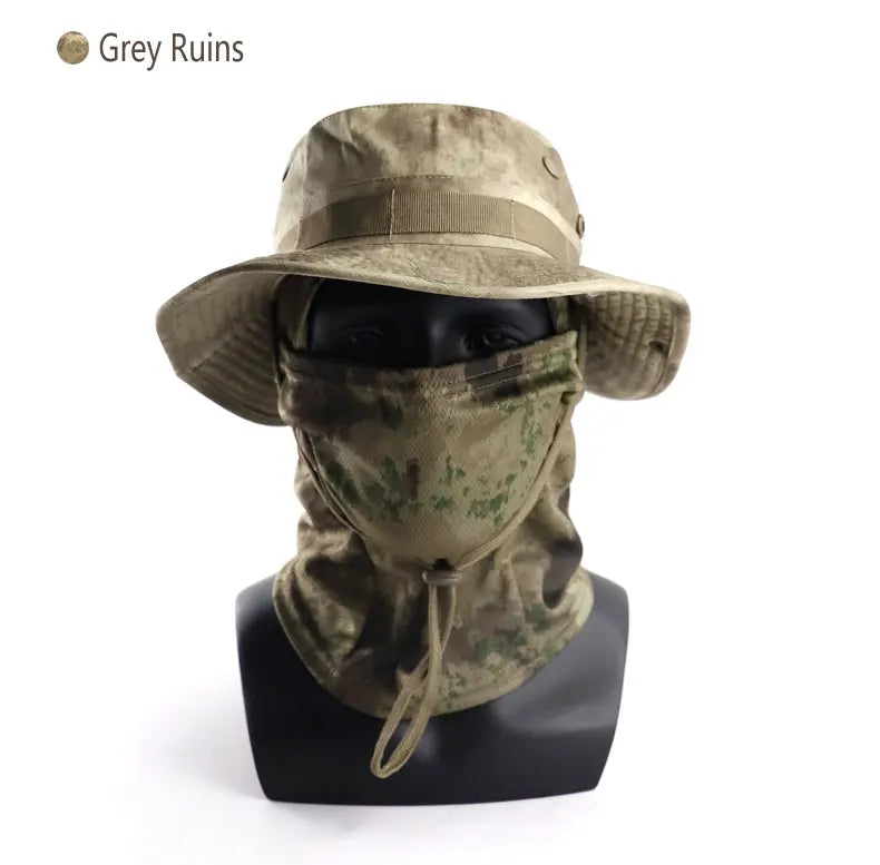 Women Men Hiking Fishing Boonie Hat Outdoor Sport Sun UV Protection Neck Face Camouflage Adjustable Bucket Caps and Mask