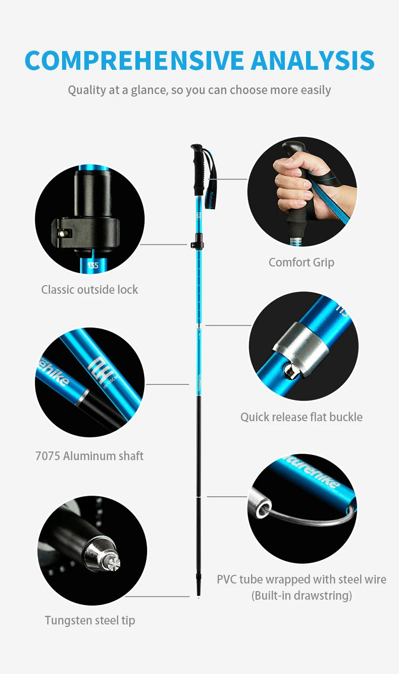 Naturehike 2026 New Trekking Poles Ultralight Folding 1Pcs Walking Cane High Load Aluminum Hiking Walking Telescopic Stick