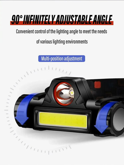 Rechargeable Fishing LED Headlamp Camping Headlight XPE COB Work Light 2 Lighting Modes With Tail Magnet Detachable