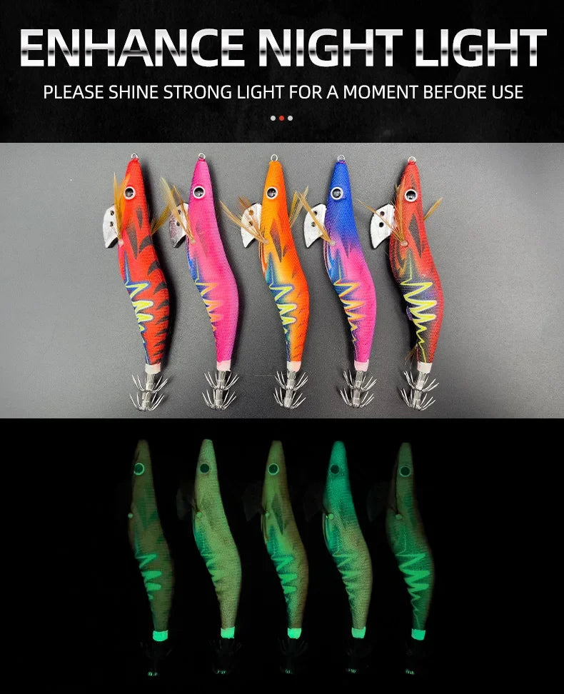 ShareShark 5Pcs/Set Luminous Squid Jig Hooks, 13.2cm 20g 3.5oz #   Shrimp Fishing Lures, Artificial Hard Prawn Bait for Fishing
