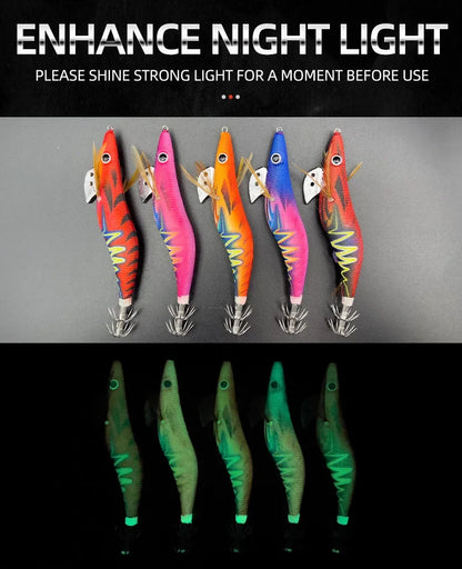 ShareShark 5Pcs/Set Luminous Squid Jig Hooks, 13.2cm 20g 3.5oz #   Shrimp Fishing Lures, Artificial Hard Prawn Bait for Fishing