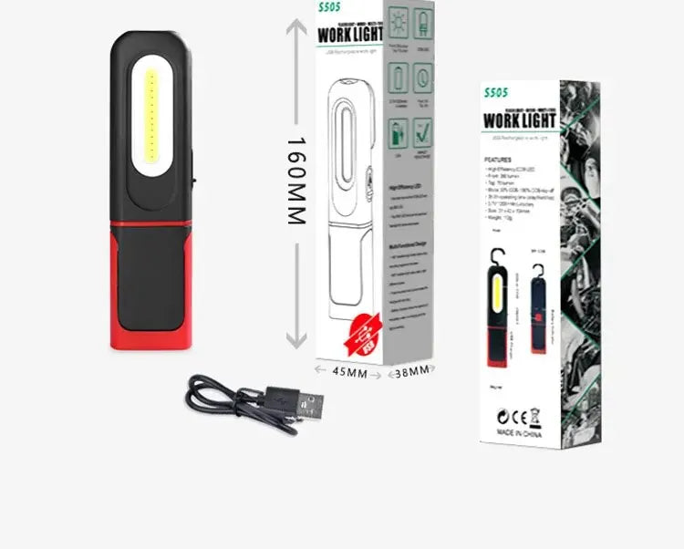 Portable USB Rechargeable Work Light Magnetic COB LED Flashlight Hanging Lamp with Built-in Battery Camping Torch