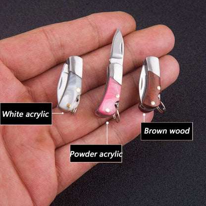 5cm Acrylic Mini Folding Knife Pendant Brass Wood Keychains Sharp Small Blade Portable Hanging Outdoor Camping Unboxing Knife