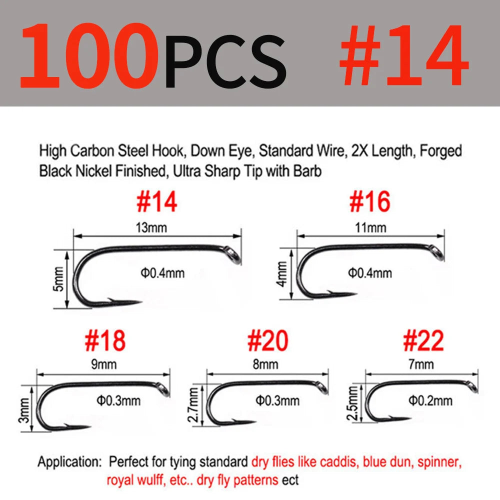 Bimoo 2X Dry Fly Hooks Black Nickel (50/100 Pack)
