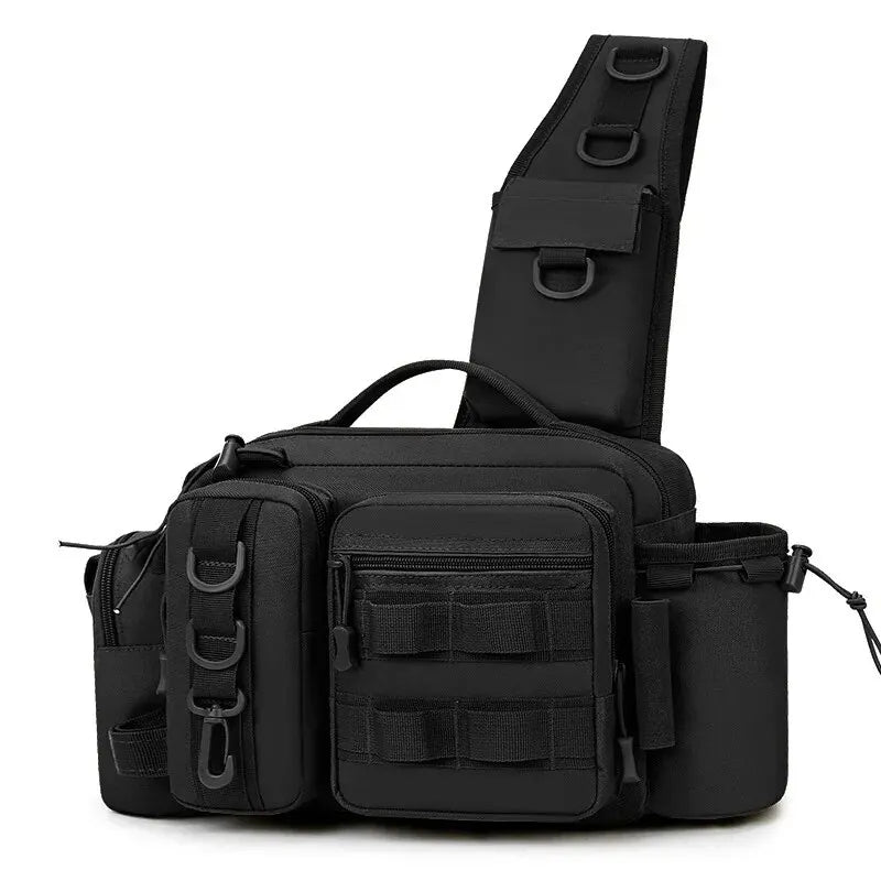 Fishing Tackle Sling Backpack with Rod Holder