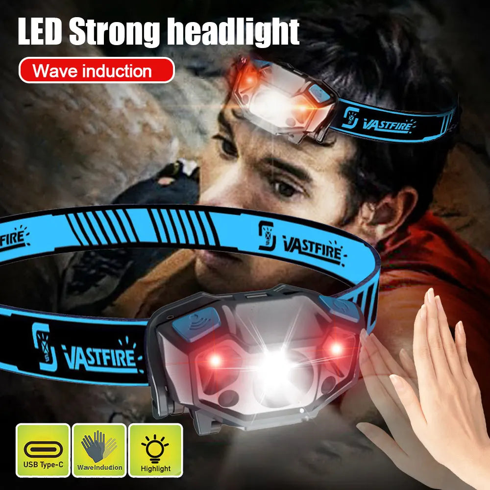 Induction Headlamp COB+LED Head Flashlight Built in Battery USB Rechargeable Outdoor Waterproof Camping Fishing Work Lantern ﻿